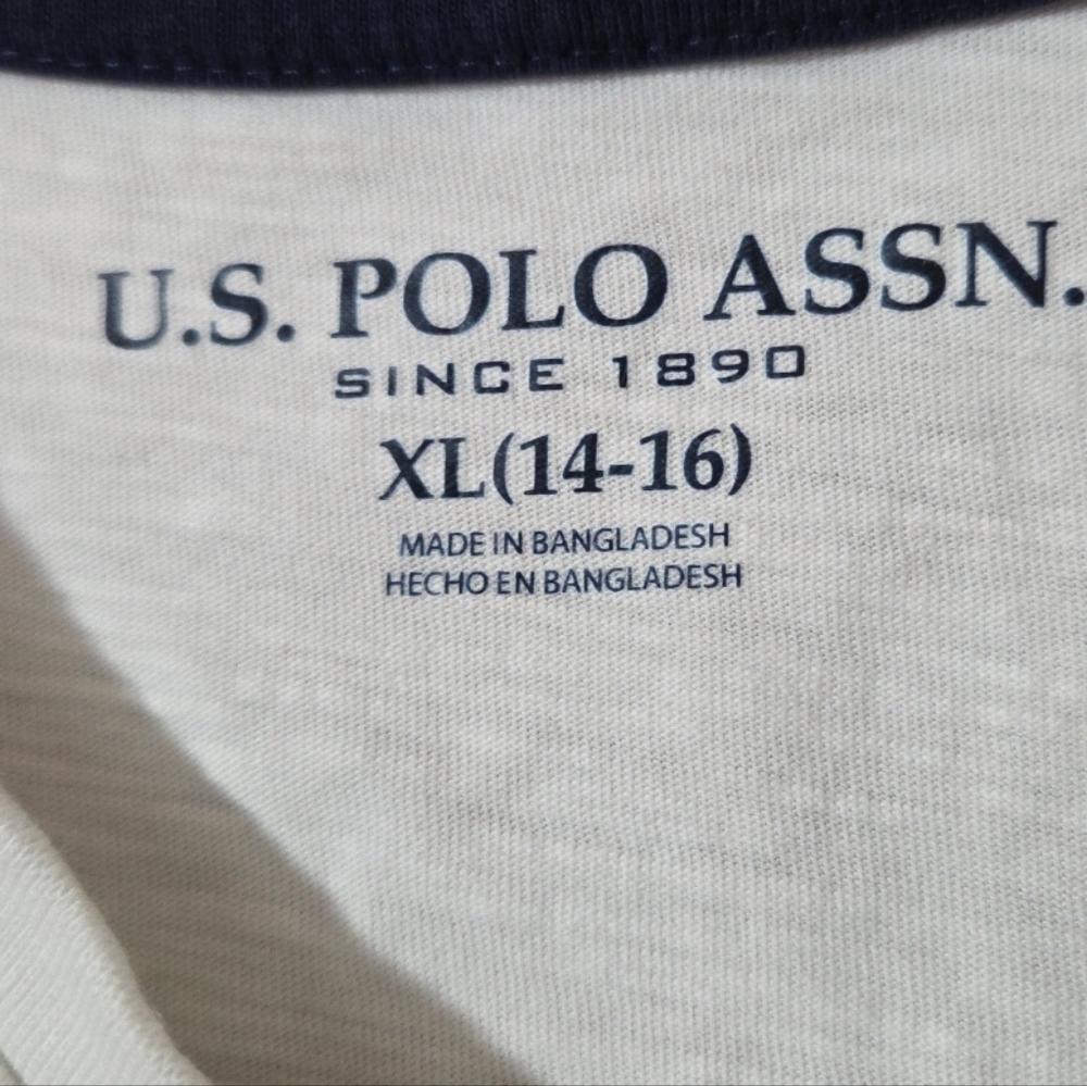 U.S POLO ASSN. T Shirt Boys XL 14-16 Ivory  Short Sleeve Tee Soft 100% Cotton - Picture 7 of 8